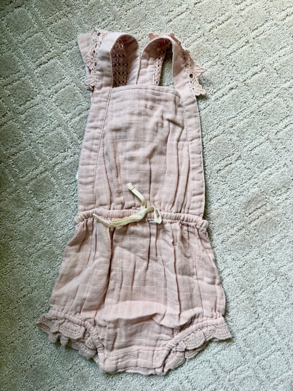 Jamie Kay Dusty Pink Lace-Trim Muslin Romper